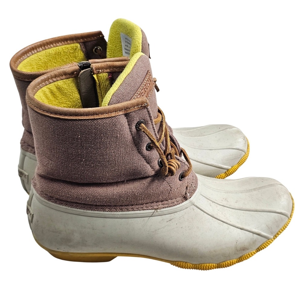 Sperry Saltwater Women Duck Boots STS98822 Taupe White Yellow Waterproof Size 9M